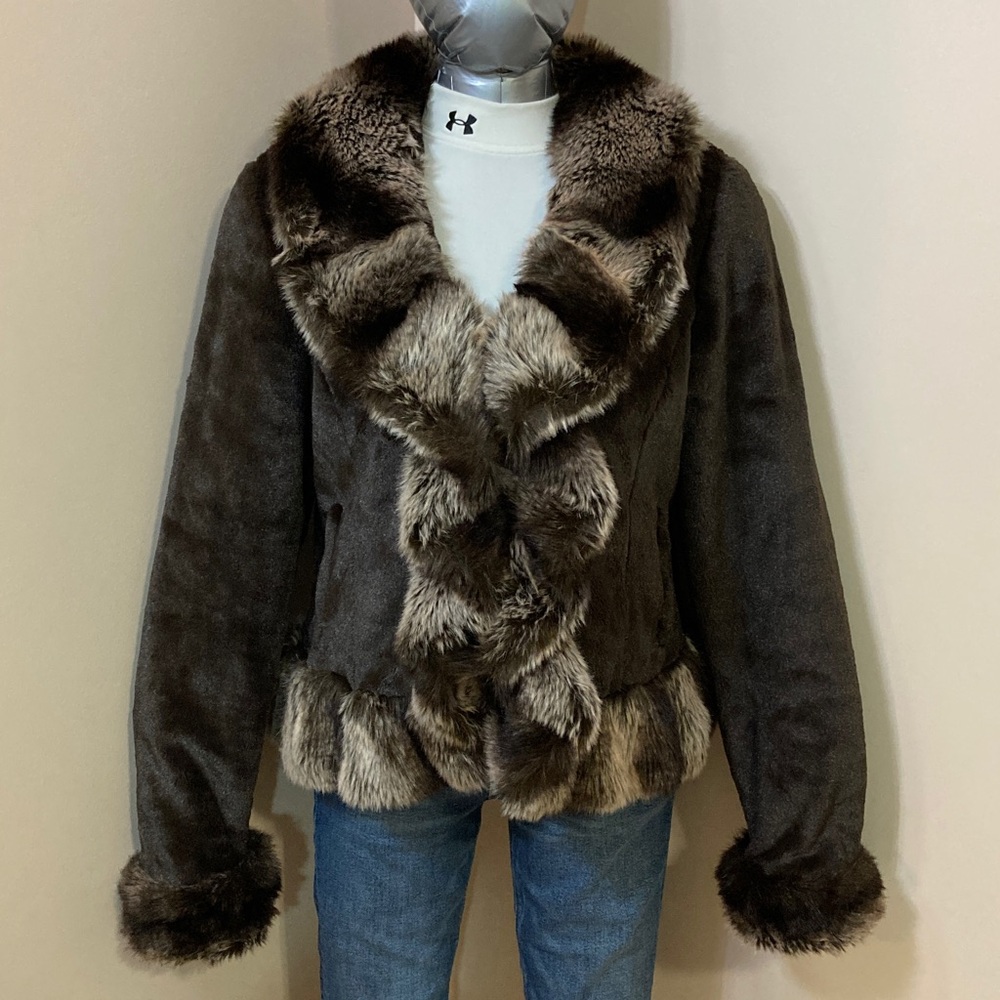 Dark Brown Faux Fur Trim Women's Jacket